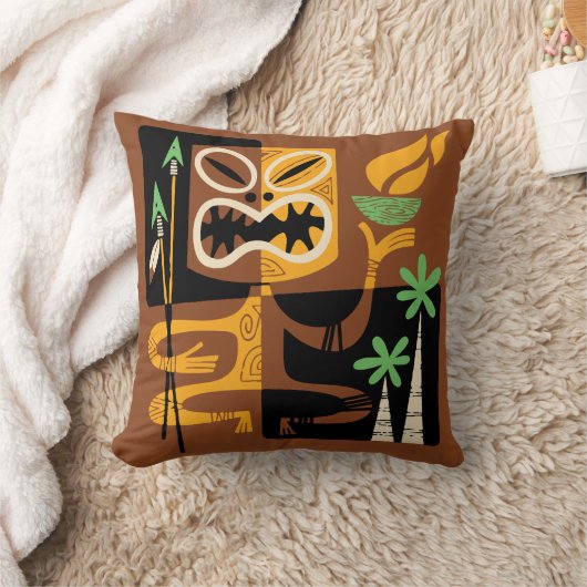 古代部族の儀式: 火と槍を持つ男 クッション (ブランケット)