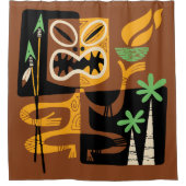 古代部族の儀式: 火と槍を持つ男 シャワーカーテン (正面)