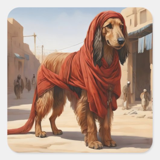 古代都市の赤アフガン犬 スクエアシール (正面)