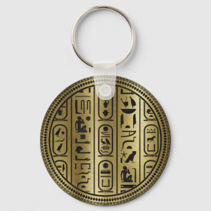 古代金ゴールドの黒いヒエログリフパターン キーホルダー