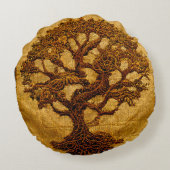 古代金ゴールド素朴ブラウン樹by kedoki ラウンドクッション (裏面)