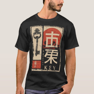 古代鍵日本のレッドサンシンボリックアート Tシャツ