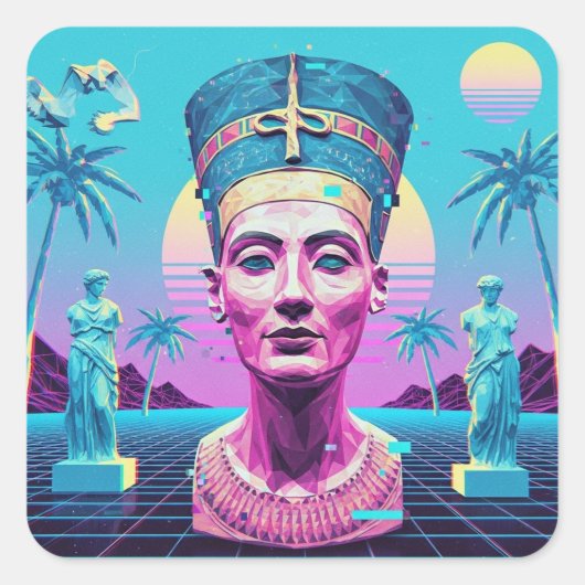 古代NefertitiプレミアムVaporwaveステッカー スクエアシール (正面)