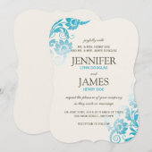 古典的なグラデーションティール（緑がかった色）結婚式招待状 招待状 (正面/裏面)