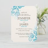 古典的なグラデーションティール（緑がかった色）結婚式招待状 招待状 (スタンド正面)