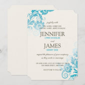 古典的なグラデーションティール（緑がかった色）結婚式招待状 招待状 (正面/裏面)