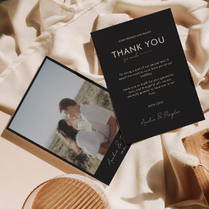 古典的なブラックタイポグラフィのスクリプト写真の結婚式 サンキューカード