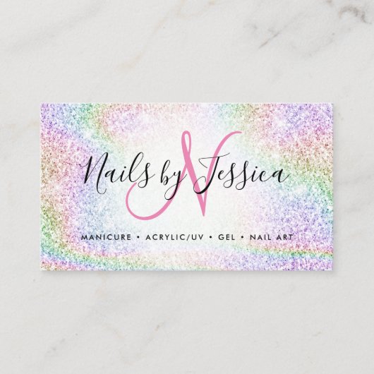 古典的なホログラフィックレインボーグリッターエレガントスクリプト 名刺 (正面)