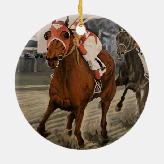 古典的なレースでオーナーを魅了する美しい馬 セラミックオーナメント (裏面)