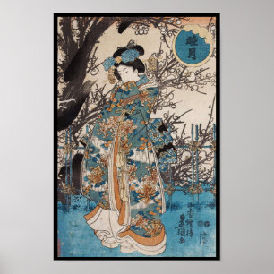古典的な浮世絵の日本人芸者ポートレート ポスター