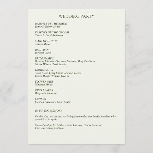 古典的エレガントな素朴縁どフローラの プログラム (裏面)