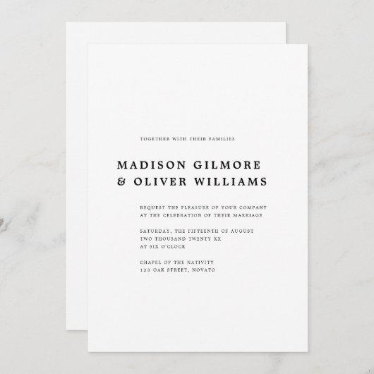 古典的エレガントタイポグラフィ結婚の 招待状 (正面/裏面)