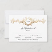 古典的エレガント金ゴールド植物性結婚リース 出欠カード (正面)