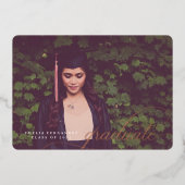 古典的シンプルなスクリプトフォイルのグラッド発表 箔招待状 (正面)