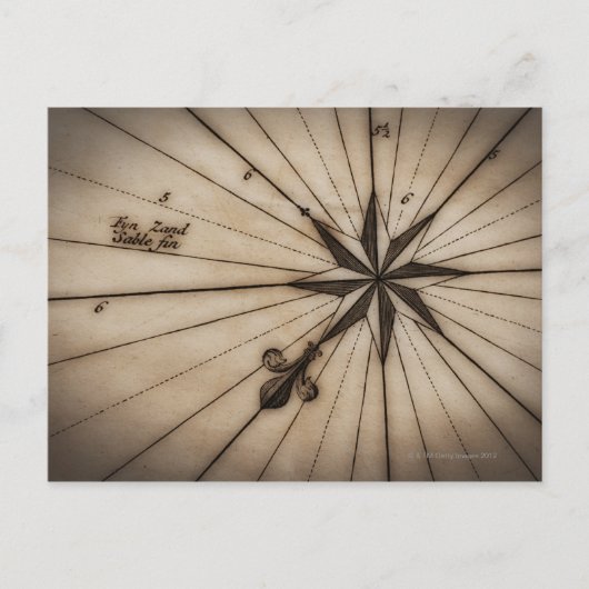 古地図に描かれた風配図のクローズアップ ポストカード (正面)