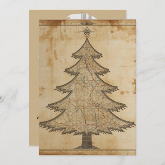 古地図のクリスマスツリー シーズンカード (正面/裏面)
