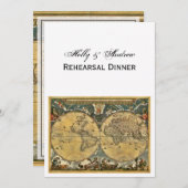 古地図の世界地図、白い背景のＶリハーサルディン 招待状 (正面/裏面)