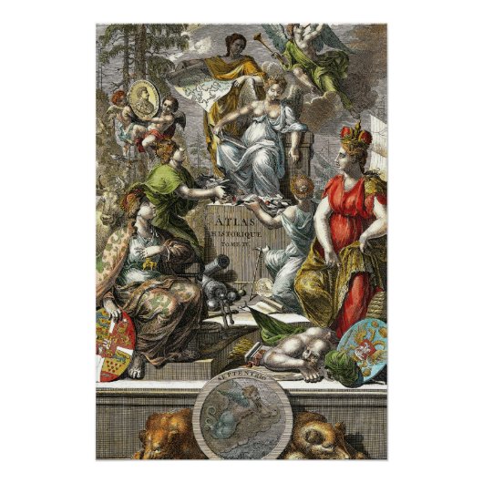 古地図ラインアート ポスター (正面)