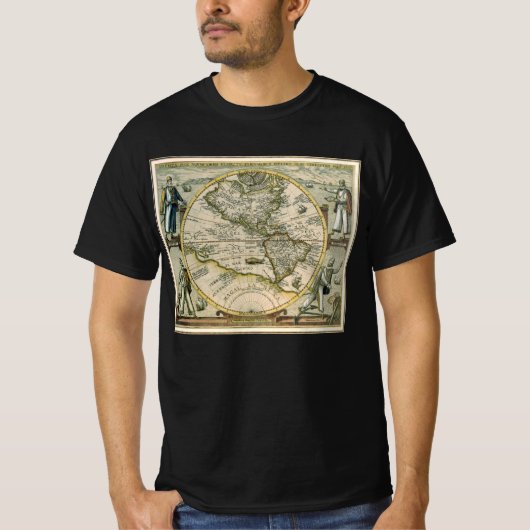 古地図 1596年 アメリカ・シヴェ・ノヴス・オルビス Tシャツ (正面)