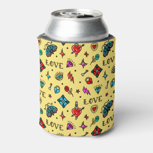 古学校の入れ墨の愛のパターン 缶クーラー (缶裏面)