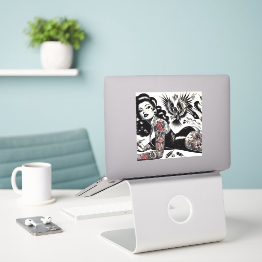 古学校の入れ墨をした少女 シール (デスク上のノートパソコン)