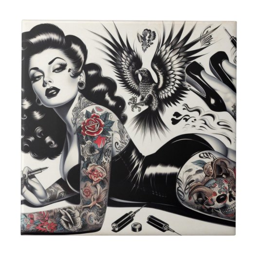 古学校の入れ墨をした少女 タイル (正面)