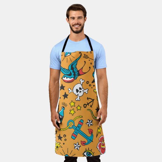 古学校の入れ墨:かわいいシームレス エプロン (着用した状態)