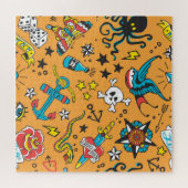 古学校の入れ墨:かわいいシームレス ジグソーパズル (横)