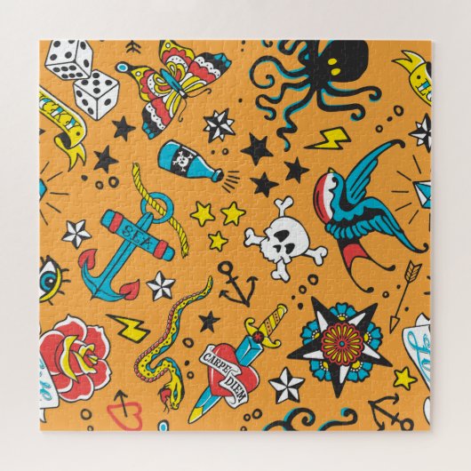 古学校の入れ墨:かわいいシームレス ジグソーパズル (横)