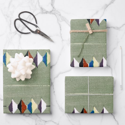 古屋光琳ヴィンテージウッ日本のドブロックプリント ラッピングペーパーシート (正面)