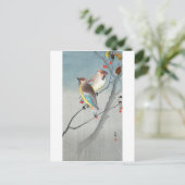 古巣のワックスウィングと赤い実 ポストカード (スタンド正面)