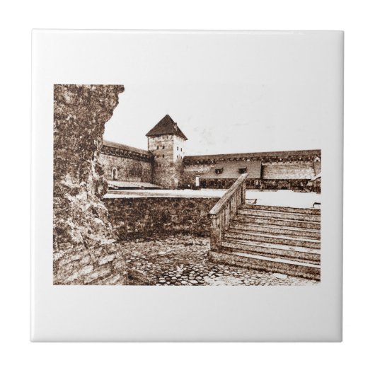 古建築の城のスケッチ タイル (正面)