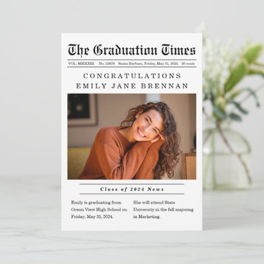 古新聞スタイル卒業発表 案内状 (スタンド正面)