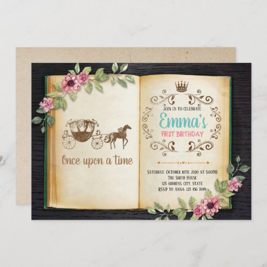 古書のテーマのパーティの招待状 招待状 (正面/裏面)