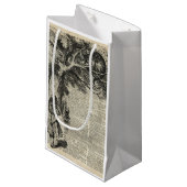 古書のページのアリスおよびチェシャーのステンシル芸術 スモールペーパーバッグ (正面アングル)