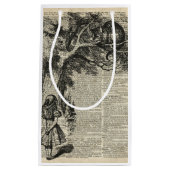 古書のページのアリスおよびチェシャーのステンシル芸術 スモールペーパーバッグ (正面)