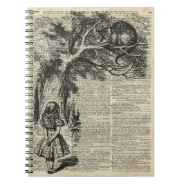 古書のページのアリスおよびチェシャーのステンシル芸術 ノートブック