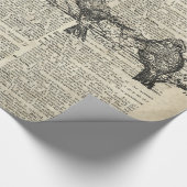 古書のページ上の枝ヴィンテージのステンシルの鳥 ラッピングペーパー (角)