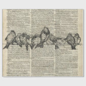 古書のページ上の枝ヴィンテージのステンシルの鳥 ラッピングペーパー (フラット)