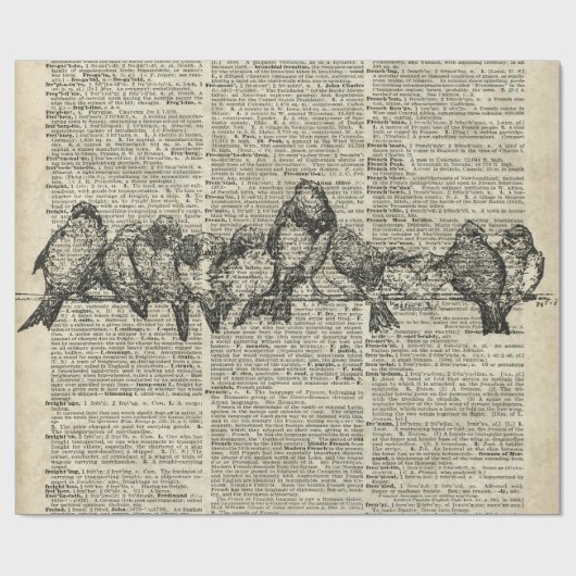 古書のページ上の枝ヴィンテージのステンシルの鳥 ラッピングペーパー (フラット)