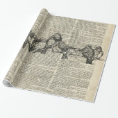 古書のページ上の枝ヴィンテージのステンシルの鳥 ラッピングペーパー (アンロールド)