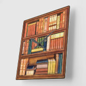 古書の図書館の本だなの柱時計 スクエア壁時計 (傾斜)