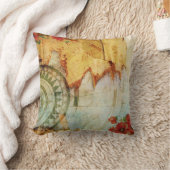 古書売買の地図のコンパス及びケシの枕 クッション (ブランケット)