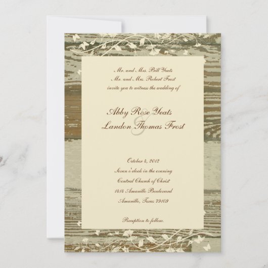 古木目フローラ結婚式招待状—金ゴールドティント 招待状 (正面)