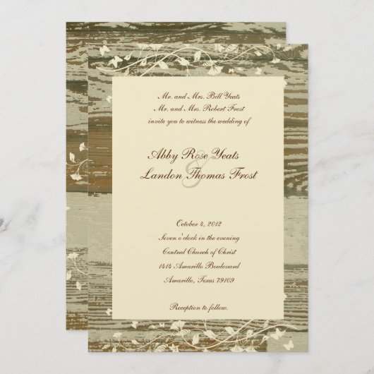 古木目フローラ結婚式招待状—金ゴールドティント 招待状 (正面/裏面)