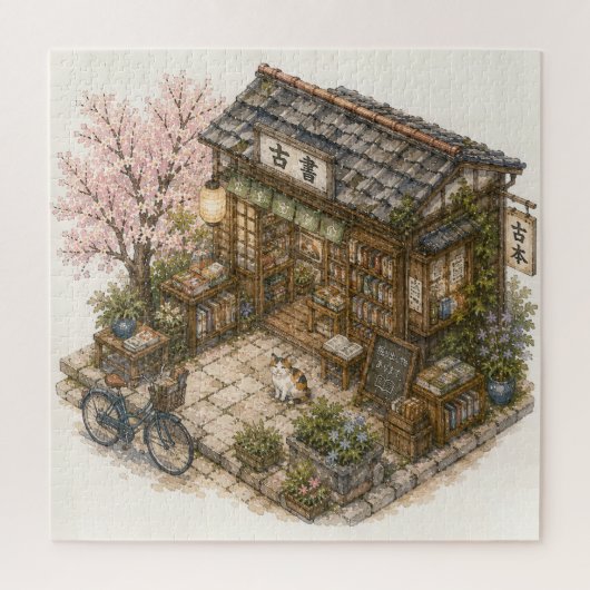 古本屋の水彩画 ジグソーパズル (縦)