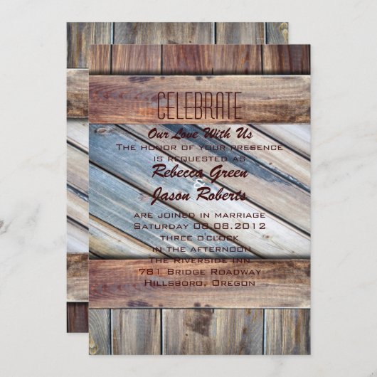 古材の木製のカウボーイ・ブーツ　ウェスタンカントリーウェディング 招待状 (正面/裏面)