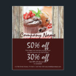 古材の素朴なパン屋さんのチョコレートカップケーキ チラシ<br><div class="desc">素朴なチョコレートカップケーキのパン屋さんの名刺、パン屋さんのチラシ、カップケーキのビジネスプロモーショングッズ。 このデザインは、パン屋さん、焼き菓子屋さん、オーダーメイドのウェディングケーキデザイナー、特別なカップケーキサービスなどに最適です。</div>