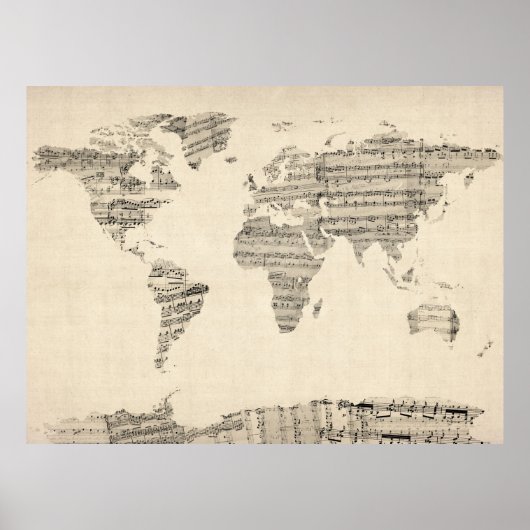 古楽譜の世界地図 ポスター (正面)