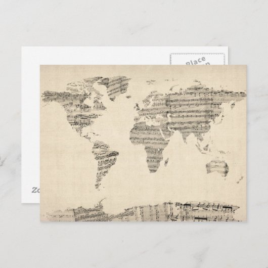 古楽譜の世界地図 ポストカード (正面/裏面)
